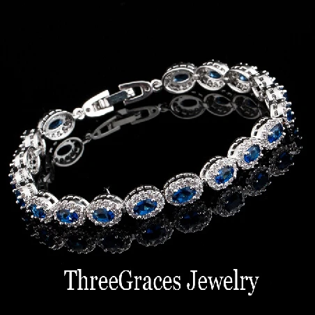 light blue ThreeGraces Новое Элегантное Белое золото Цвет инкрустация кубическим цирконием модные женские туфли Королевский Голубой Кристалл Браслеты из камней браслеты BR013 - Окраска металла: light blue