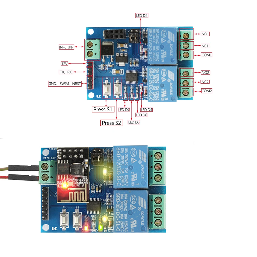 Wi-Fi релейный модуль ESP8266 IOT контроллер приложения 2-канальный для умного дома 12 В