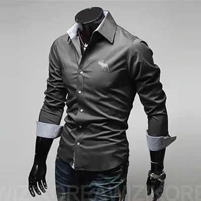 Camisa masculina, мужская повседневная рубашка с длинным рукавом и принтом, приталенные мужские рубашки, camisa social masculina - Цвет: Gray