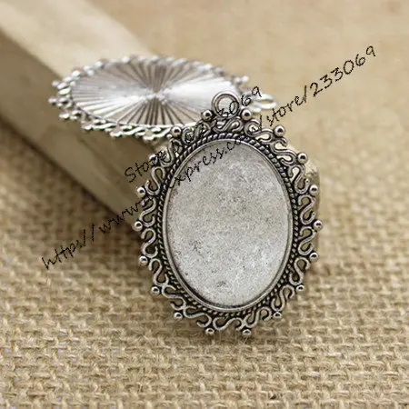 

20pcs/lot Antique Silver Alloy Cameo Lace 28*38mm (Fit 18*25mm dia) Oval Pendant Blanks Setting Cabochon Pendant Settings T0215