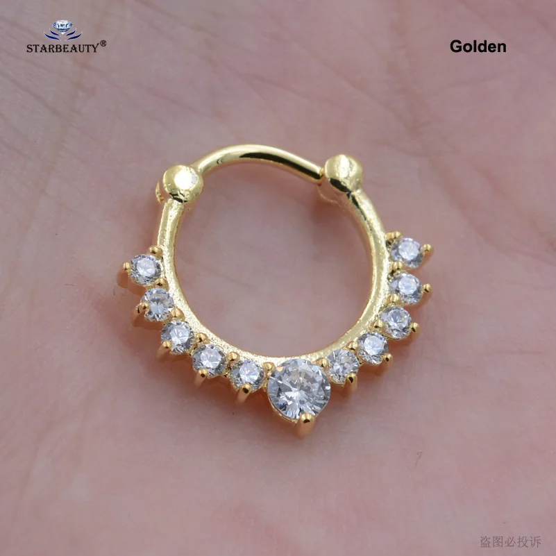 Golden x 1pc Starbeauty 1 шт. 16 г Топ Bijoux кольцо для носа Перегородка кольца кликер хряща серьги пирсинг Спираль пирсинг Oreja женские ювелирные изделия - Окраска металла: Golden x 1pc