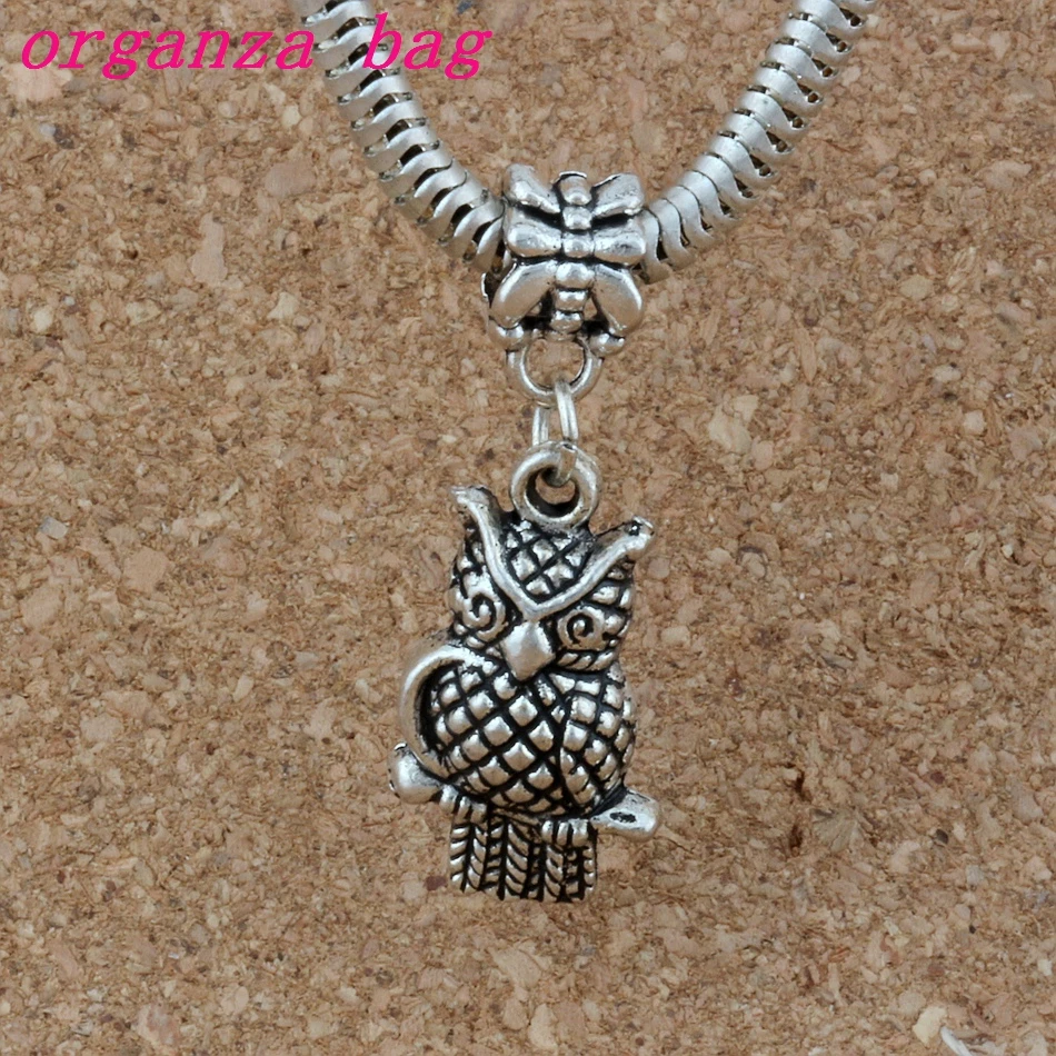 

100pcs/lot Dangle Zinc alloy Owl Charm Big Hole Beads Fit European Charm Bracelet Jewelry 12x34mm A-229a