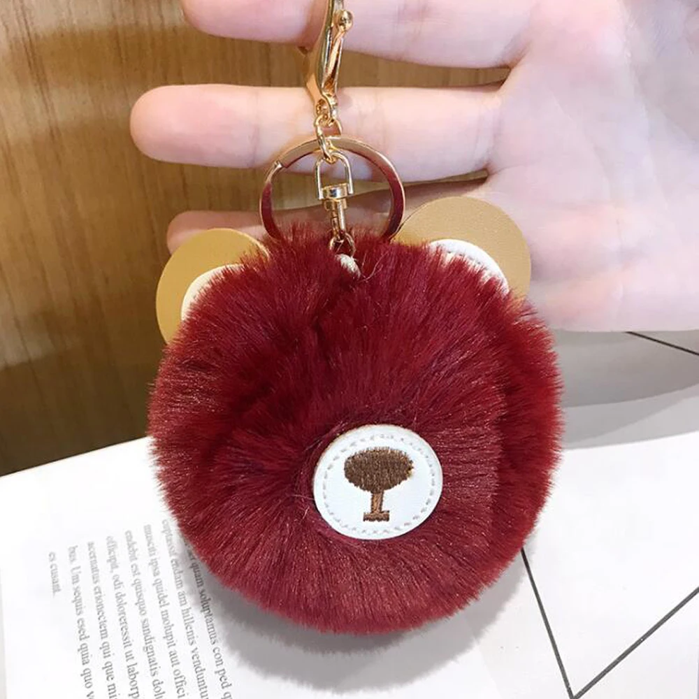 8 см Брелоки для ключей с меховым помпоном женщин милый мультяшный медведь брелок