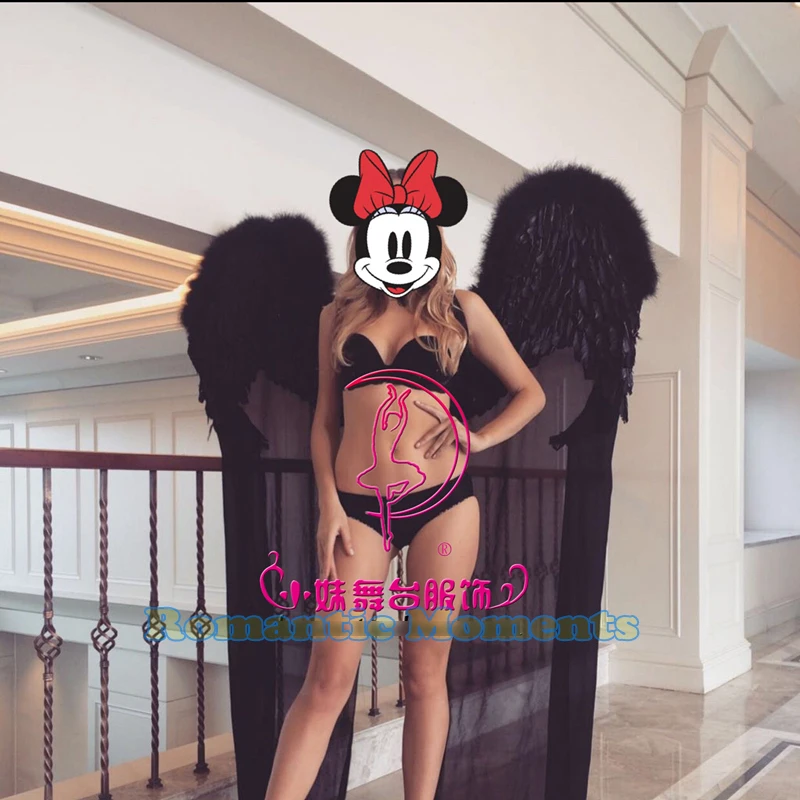 

2017 new arrive black feather angel wings props catwalk show props festival Angel Feather wings Window props underwear catwalk