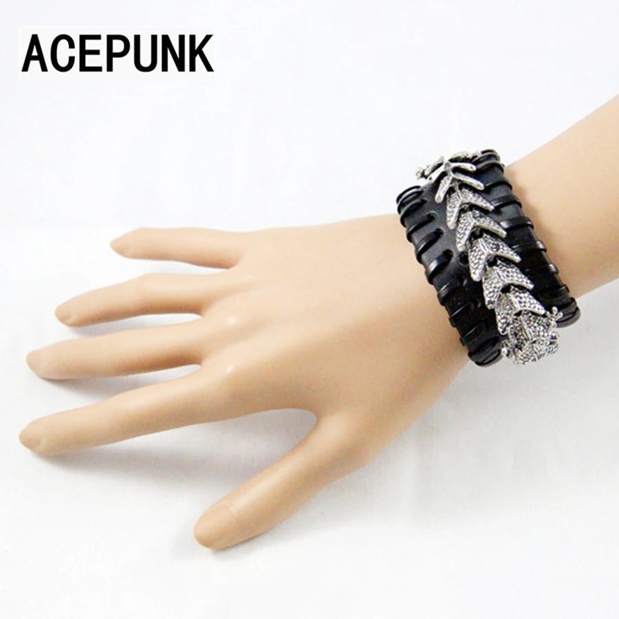 Браслет в стиле панк черный/коричневый широкий кожаный браслет с драконом