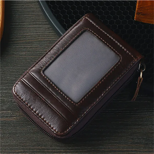 BISI GORO Card Holder Business Card Case with RFID Blocking Vintage Unisex High Quality Genuine Leather Credit Card Wallets - Color: Coffee TP-8291