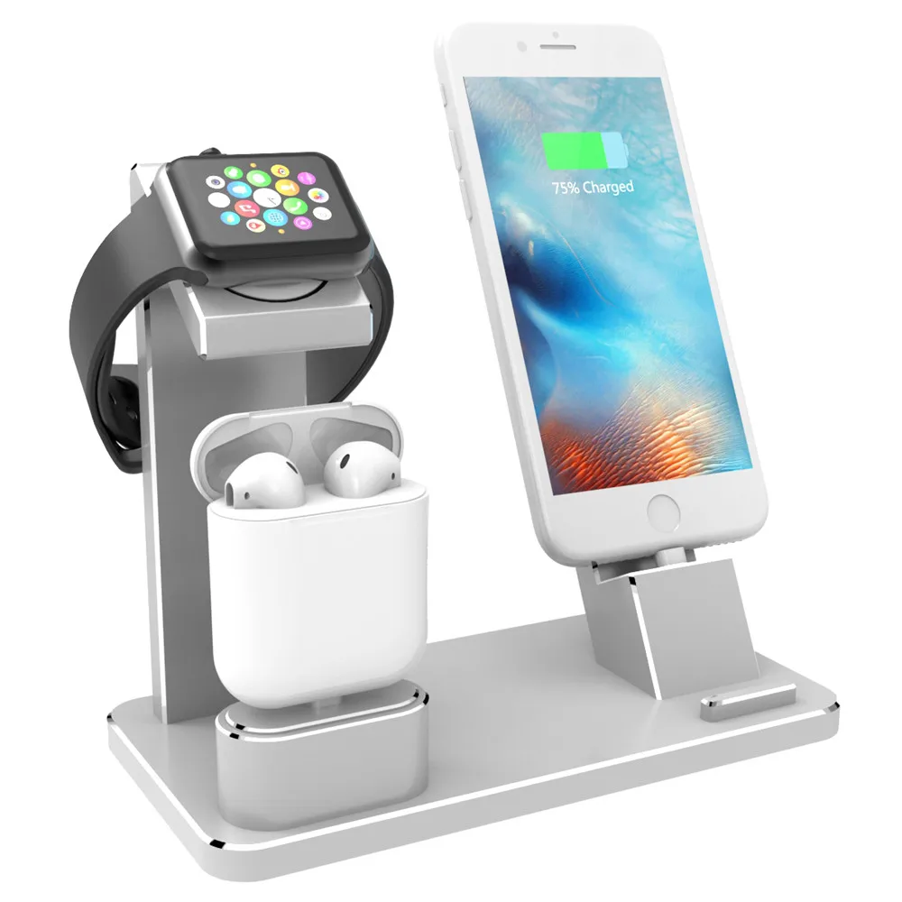 Подставка из алюминиевого сплава для зарядки док-станции Подставка для iPhone Airpods для Apple Watch металлический Настольный usb-кабель Органайзер