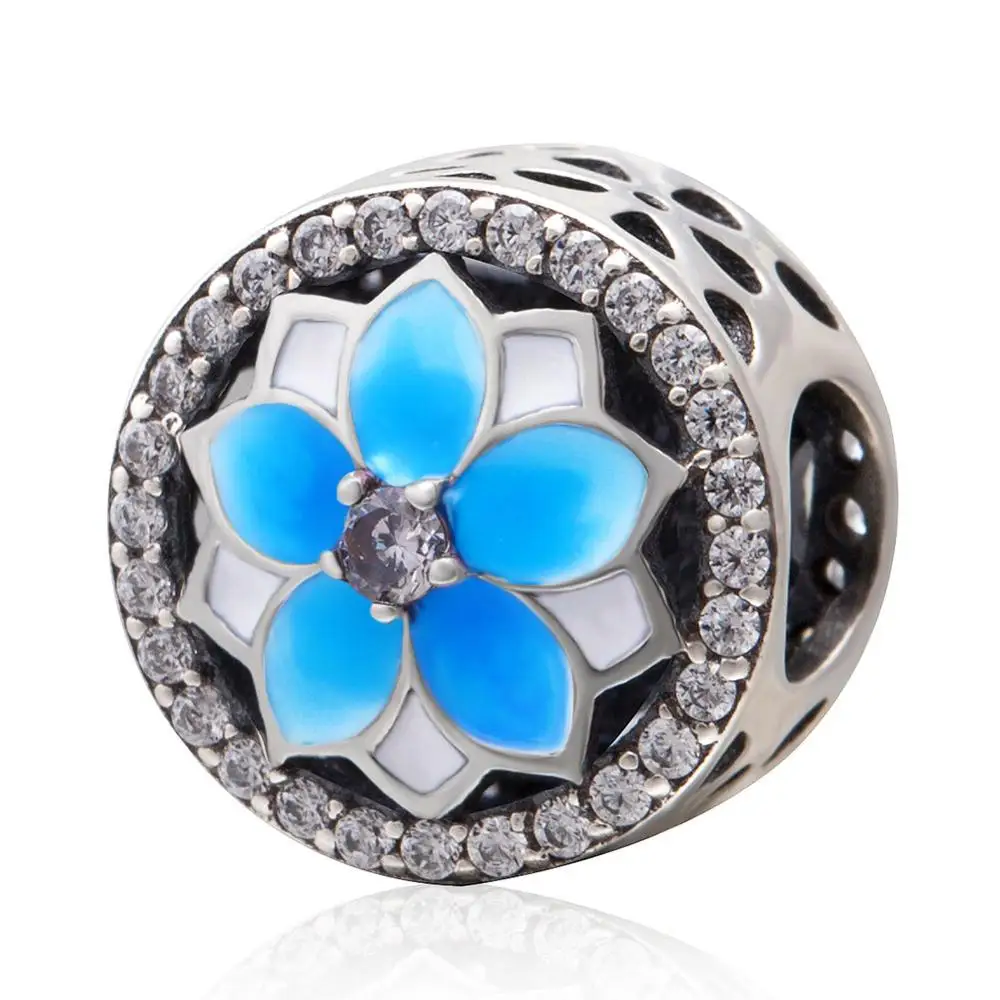 Light Blue Magnolia Choruslove, цветок магнолии, шарм, 925 пробы, серебряная Орхидея, бисер, Подходит для Pandora, амулеты, Цветочная серия, амулеты, сделай сам, браслет, ювелирное изделие - Цвет: Light Blue Magnolia
