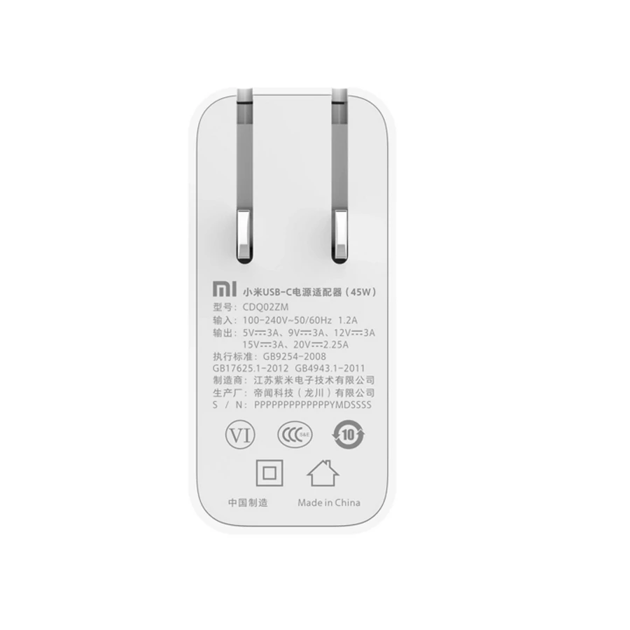Xiaomi быстро Зарядное устройство Тип-C USB-C Мощность адаптер 45W 5 V-20 V 2-3A PD2.0 QC3.0 для MacBook Pro ноутбук планшет телефон USB-C устройства