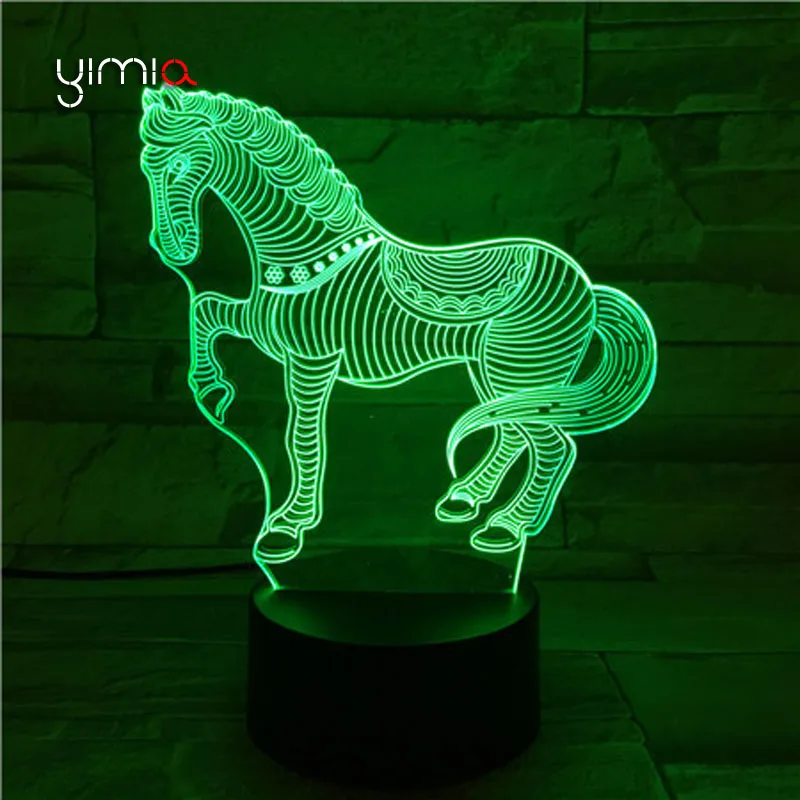 YIMIA Fine Horse 3D иллюзия 7 цветов сменная лампа акриловый пульт дистанционного светодиодный ночник Micro USB настольная лампа домашний декор лампе