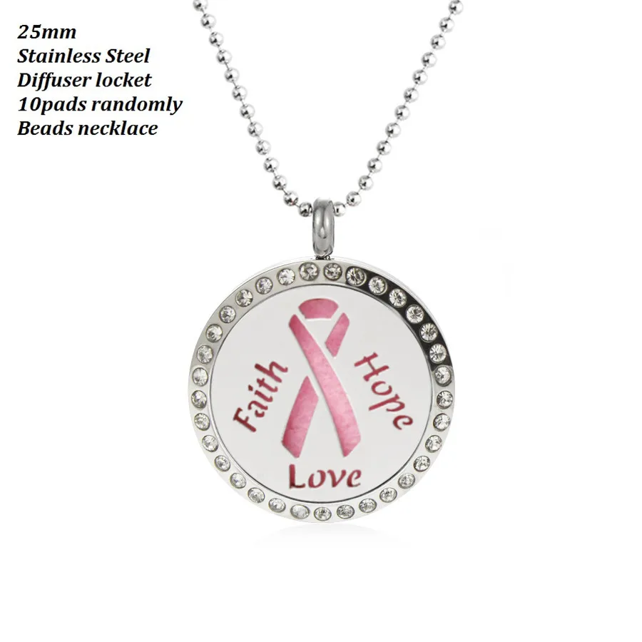 25mm necklace locket Lotus Ribbon tree of life diffuser Perfume 316L Stainless Steel with S.S beads chain 10pad | Украшения и