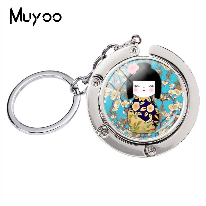Мода японский Kokeshi брелок для ключей кимоно кукольный брелок стеклянный купол кулон ювелирные изделия браслет держатель для ключей для женщин