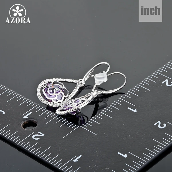 Женские серьги подвески с фианитом AZORA розовые цвета белого золота кубическим