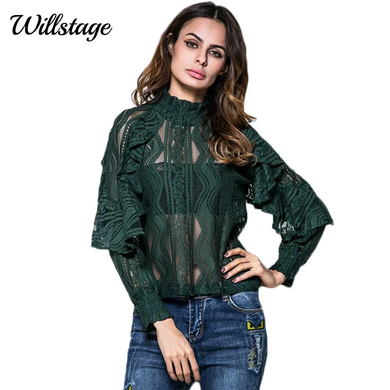 Willstage Кружевная футболка для женщин с длинным рукавом и бабочкой сексуальные