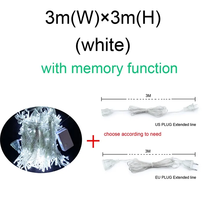 White with line 6x3 3x3 м сосулька, светодиодный светильник для занавесок, сказочный светильник, Рождественский светильник с функцией памяти для свадьбы, дома, сада, вечерние украшения - Испускаемый цвет: White with line