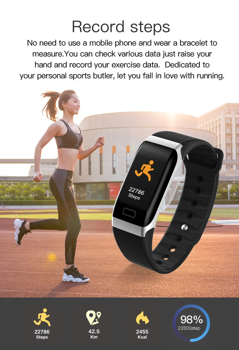 Цветной экран кровяное давление водонепроницаемый FitnessTracker монитор сердечного ритма Bluetooth умный Браслет для Android и IOS B91