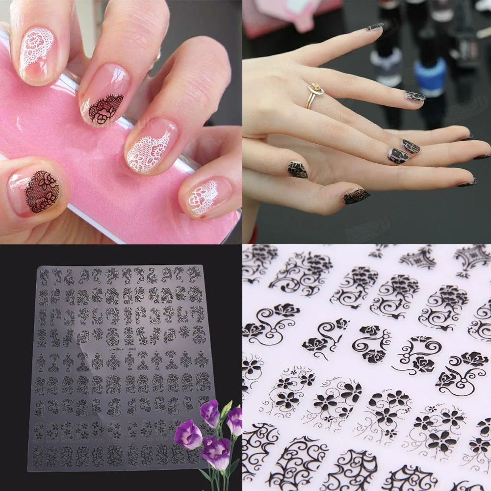 

Hot sale Nails Nail art Sticker 3D DIY Flower Design Nail Art Stickers Flower Manicure Tips Decals 108pcs black
