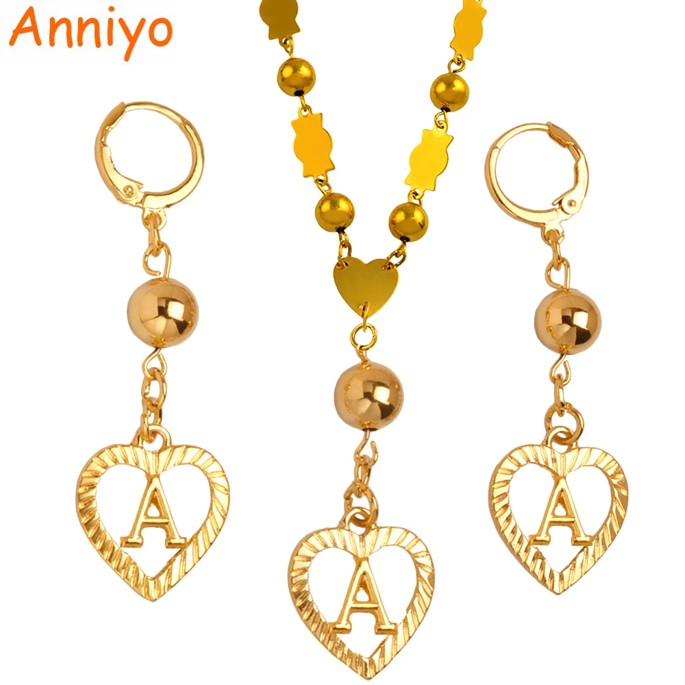 

Anniyo A-Z Heart Letters Pendant Necklaces Gold Color Marshall Initial Alphabet Beads Chain Jewelry Micronesia Gifts #163206