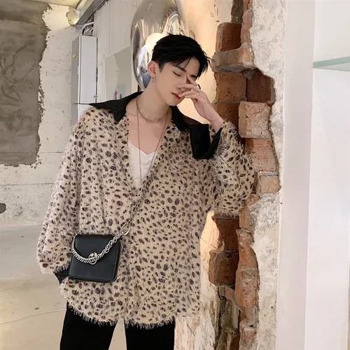 1960 Men Fashion Polka Dot Leopard Tassels Long Sleeve Oversize Casual Shirt Cardigan Male Women Streetwear Hip Hop Loose Shirts Coat - Цвет: 1960