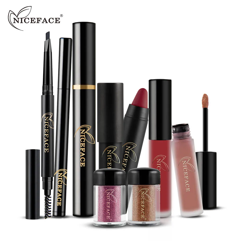 9 шт. набор косметики для макияжа пудра глаз карандаш бровей завивка тушь ресниц