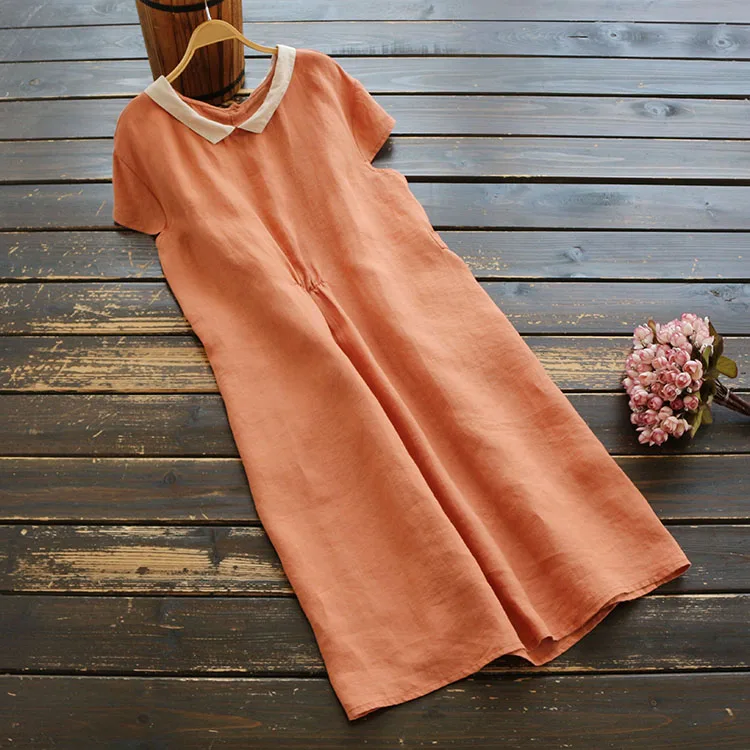 Питер Пэн воротник леди льняное платье|Женские платья| |