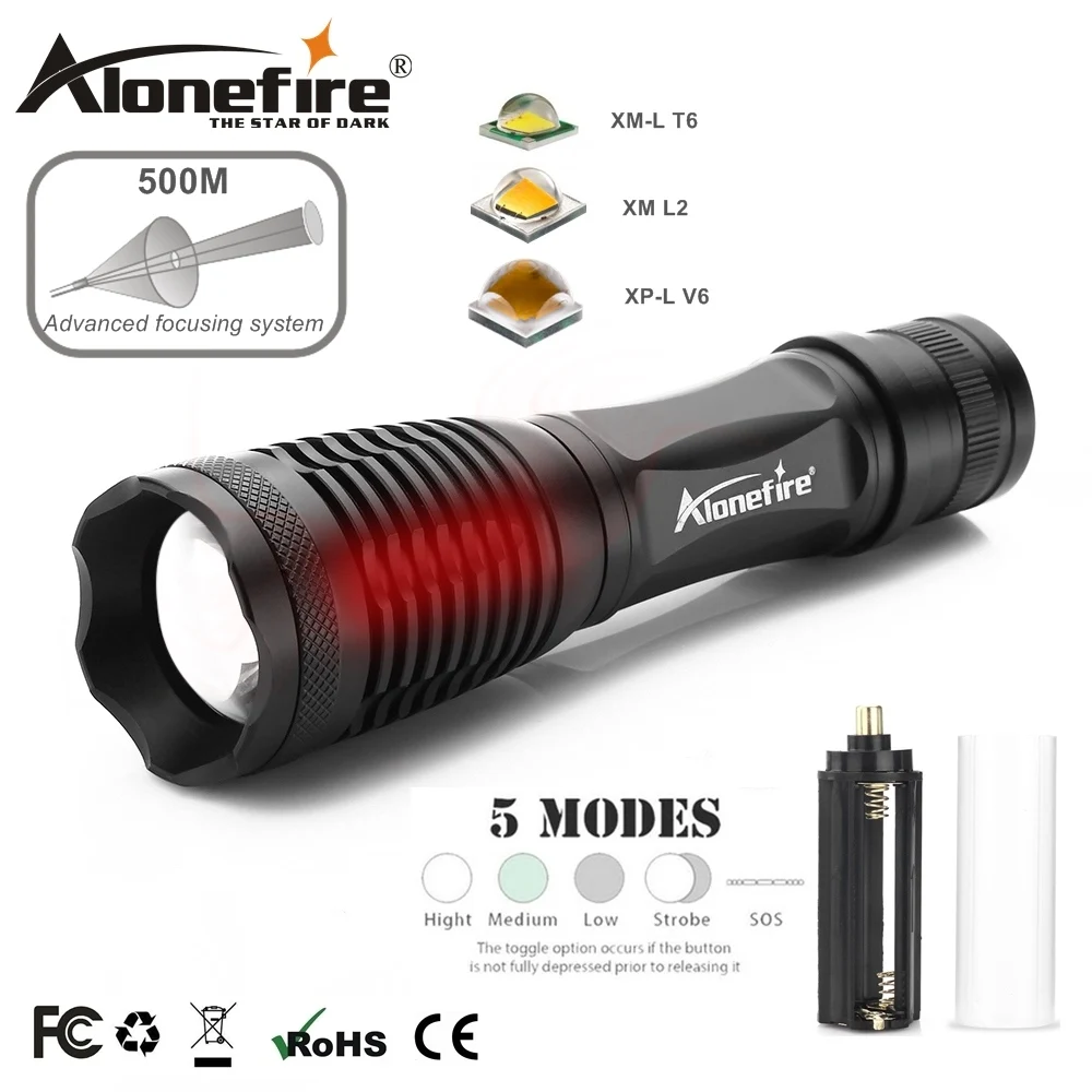 Фонарик AloneFire E007 CREE XP L V6 T6 светодиодный рабочий зум фонарь светильник лампа для
