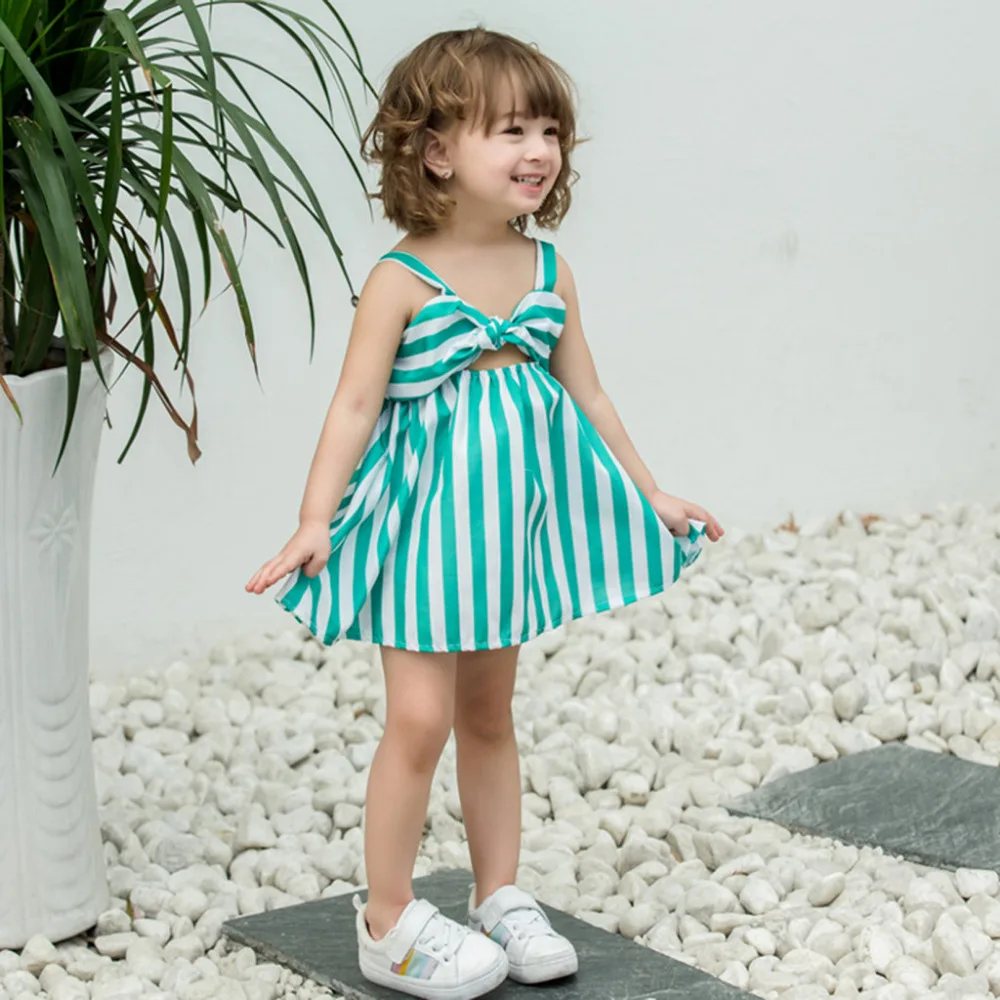 Летние платья для маленьких девочек милые принцессы в полоску с тонкими лямками