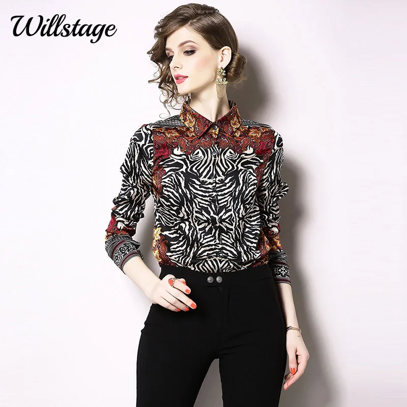 

Рубашки Willstage с леопардовым принтом, женская блузка в стиле пэчворк с длинным рукавом, официальная офисная одежда для работы, женский топ на ...