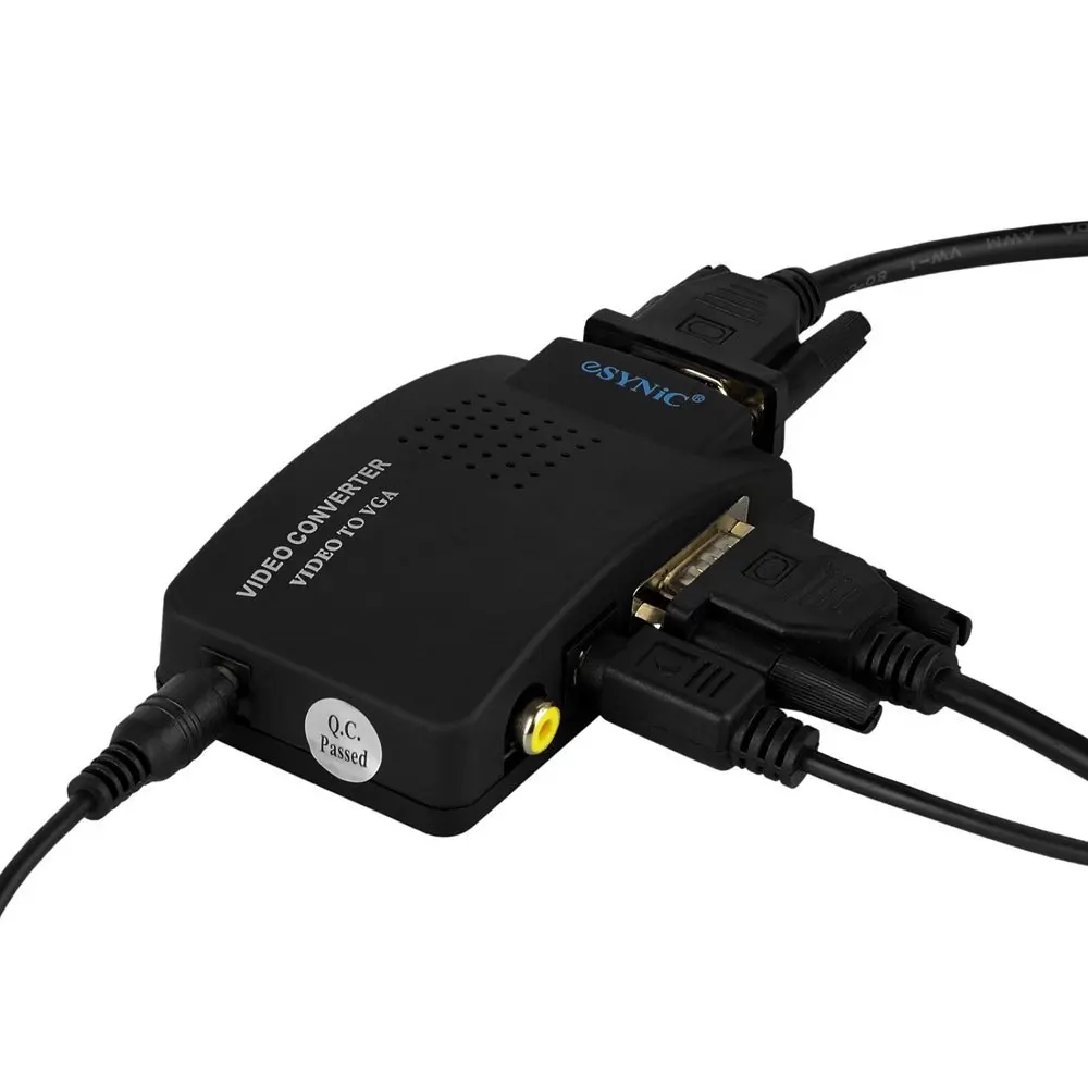 RCA композитный AV s-видео в VGA конвертер коробка CC ТВ DVR ПК ноутбук проектор вход
