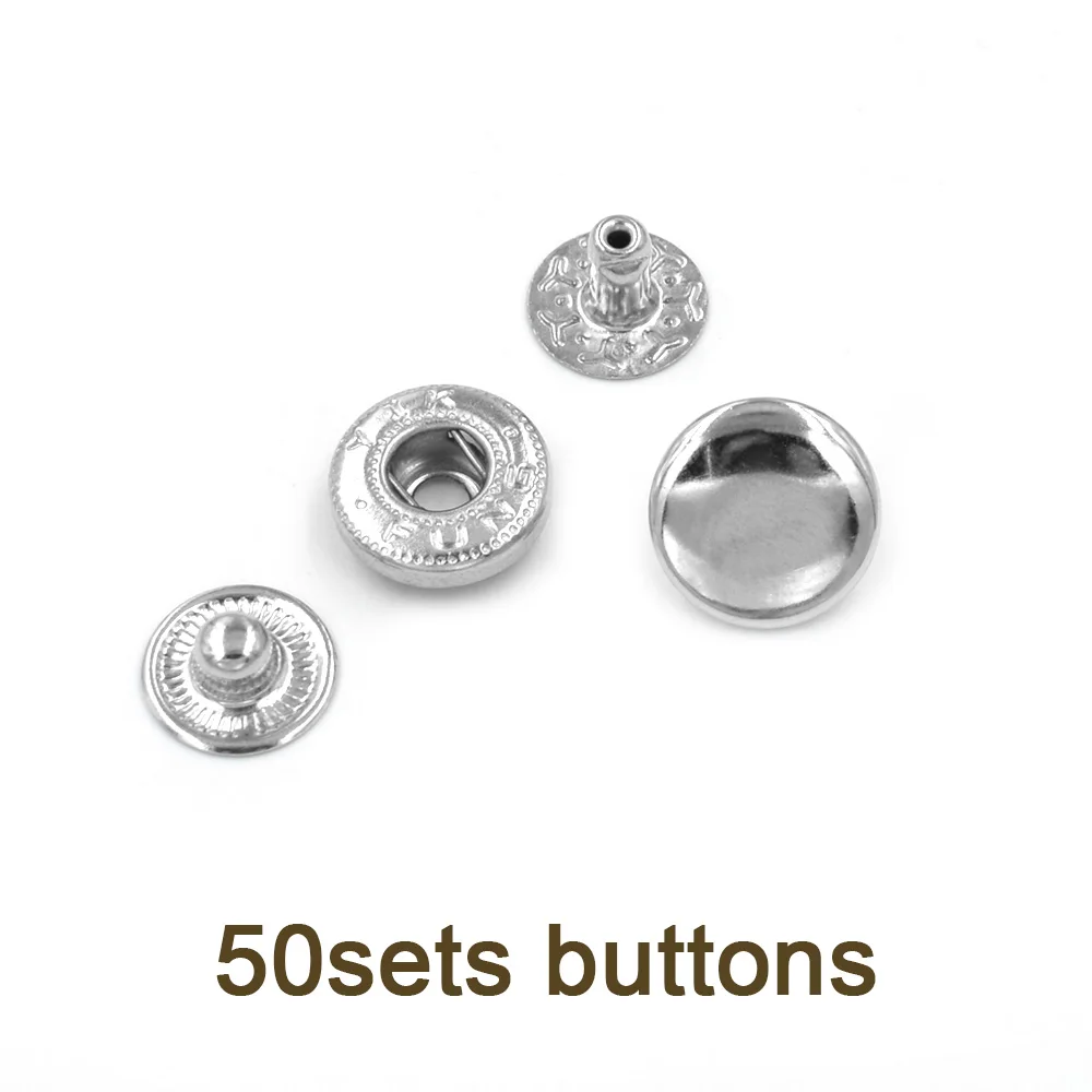 50sets buttons Электрические штампы 15мм12. 5 мм 10 мм Металлические защелкивающиеся формы. Фиксатор штампов металлические кнопки. Заклепки. Люверсы инструмент. Машина T3 T5 T8 металлические кнопки - Цвет: 50sets buttons