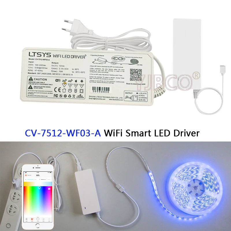 LTECH Smart RGB WiFi светодиодный драйвер CV 7512 WF03 A AC100 240V вход красный/зеленый/синий 12 V/75 Вт