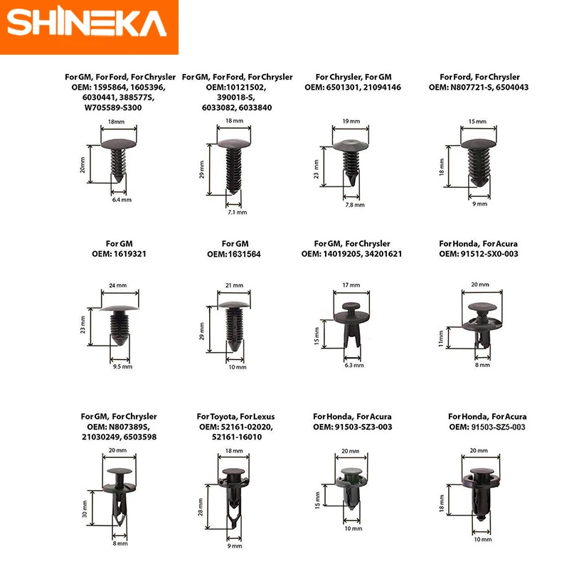 SHINEKA гайки и болты для джип Авто фиксатор для кузова нажимной Тип штырь заклепка крепеж комплект крыло бампер дверь заклепка панели для джип