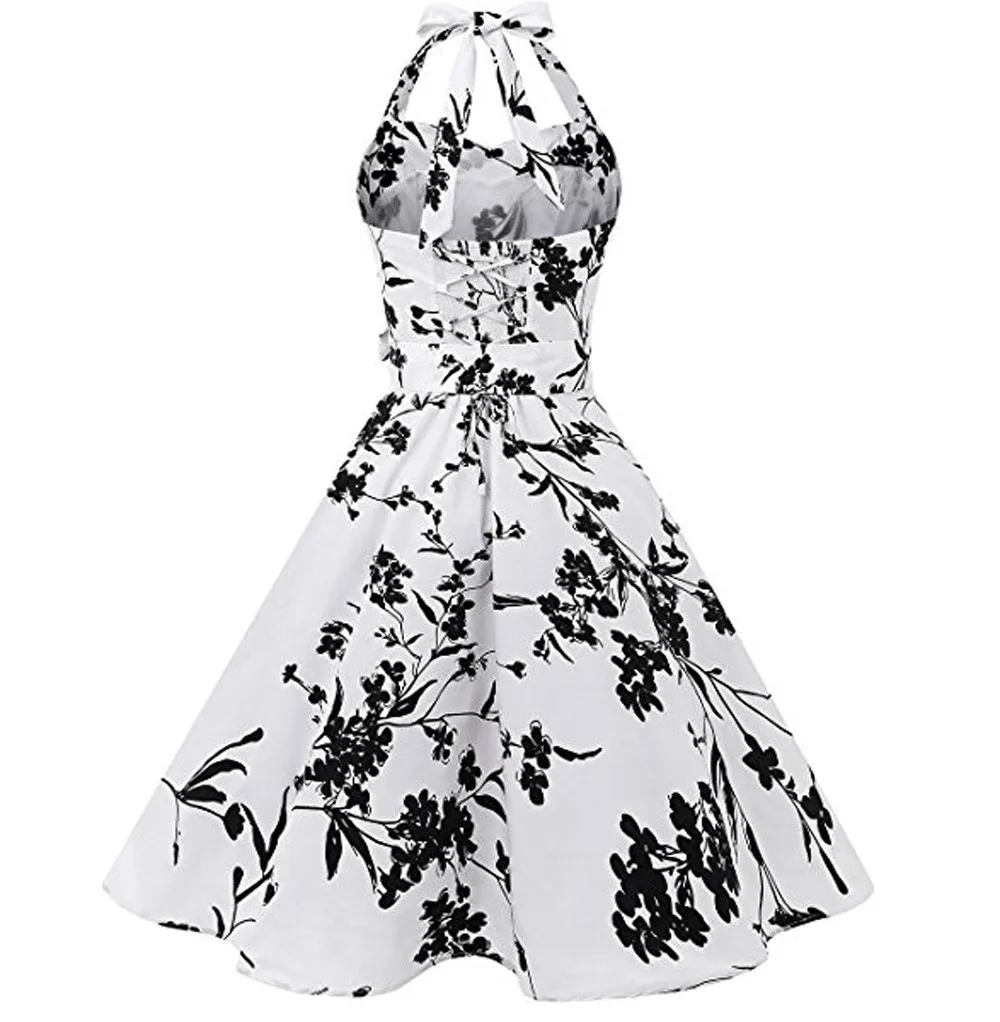 Женское винтажное облегающее платье с принтом без рукавов бретелькой на шее