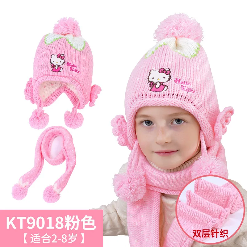 Hellokitty/шапка для девочек; шарф; детский утепленный вязаный шарф; зимний детский конец линии - Цвет: 9018 Pink8 years old