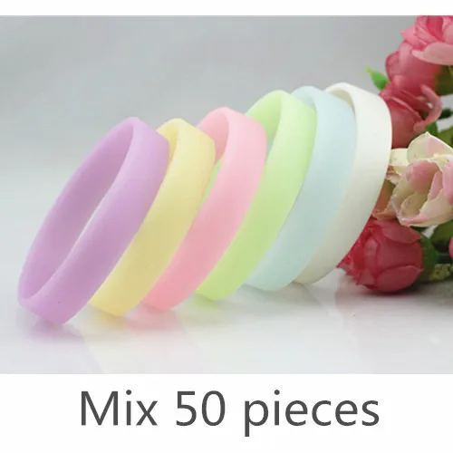 Mix 5 colors 50 шт. светится в темноте мощность силиконовые браслеты светящаяся голограмма резиновый браслет для мужчин и женщин подростков дружбы браслет подарки - Metal Color: Mix 5 colors