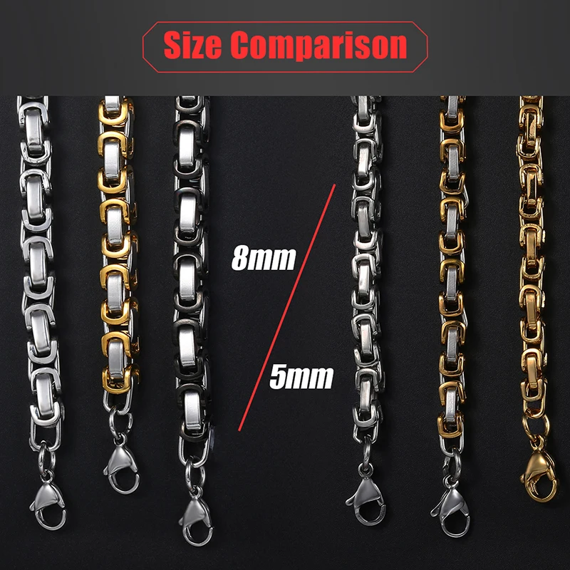 

Men's Necklace Stainless Steel Byzantine Box Link Chain Necklaces Male Collar Fashion Jewelry Gifts 18-36" KNN20