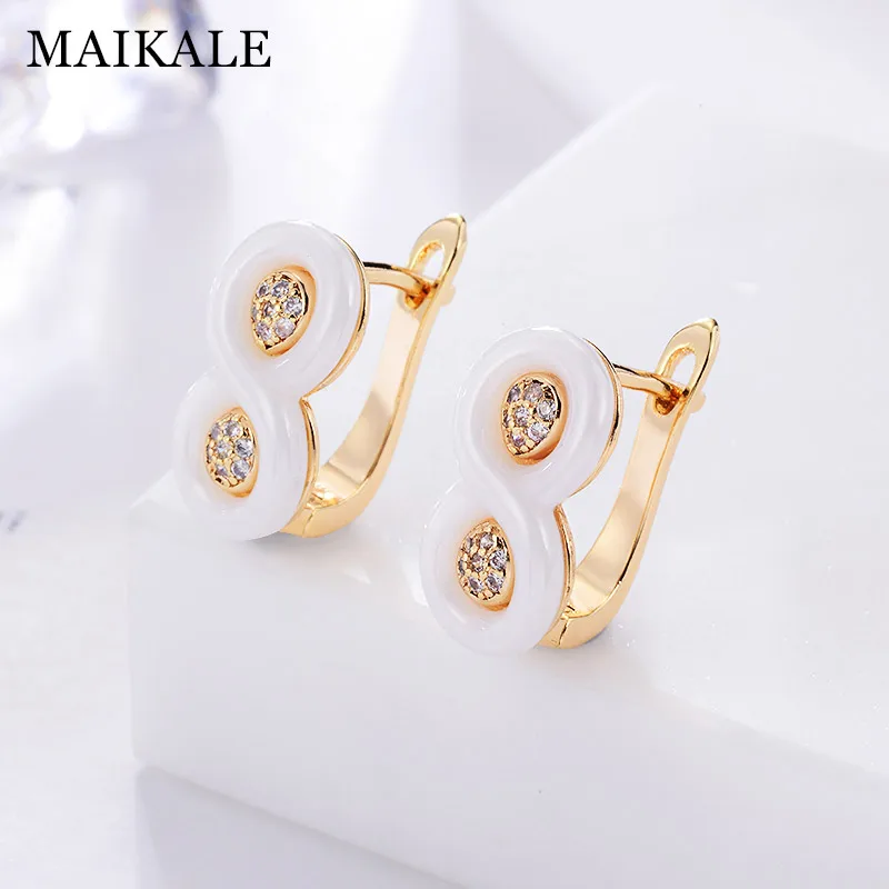 MAIKALE классические белые серьги-гвоздики из керамики белые кубические циркония медь золото серебро цвет Корейский серьги для женщин ювелирные изделия подарки