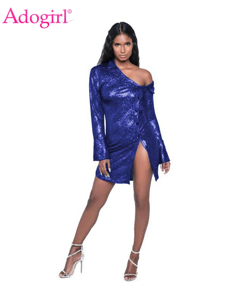 Женское платье рубашка с открытыми плечами Adogirl Клубное пуговицами и длинным