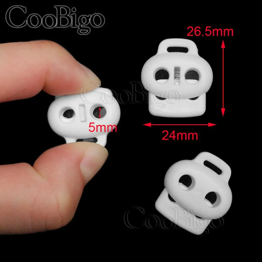 A white 10 шт. 2 отверстия пластиковый ограничитель конца шнура Bean Cord замок тумблер зажим для одежды веревка шнурки Рюкзак Спортивная Сумка Аксессуары - Цвет: A white