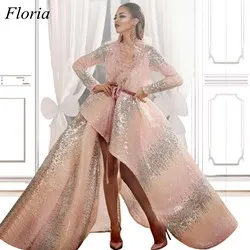 same as picture Высокая Мода Hi-Lo Sequin celebrity платья глубокий v-образный вырез Длинные рукава перо формальные красные ковры сбежавшая церемония платья - Цвет: same as picture