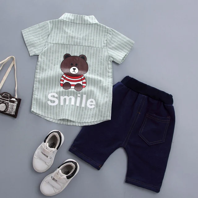 green bear Коллекция года, летние комплекты одежды для маленьких мальчиков футболка+ шорты комплект из 2 предметов для детей спортивный костюм для От 1 до 4 лет, костюм Одежда для детей - Цвет: green bear