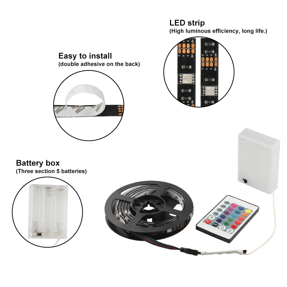 Батарея питание Светодиодные ленты свет IP65 Водонепроницаемый DC 4 5 В 5050 SMD 1 м 2 60