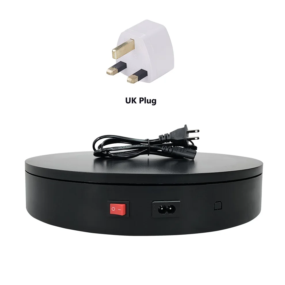 220V black UK plug ComXim 32 см 12,6 дюйма 220 В Электрический поворотный стол, случайное вращение, дисплей продукта, фотография, Вращающийся поворотный стол - Color: 220V black UK plug