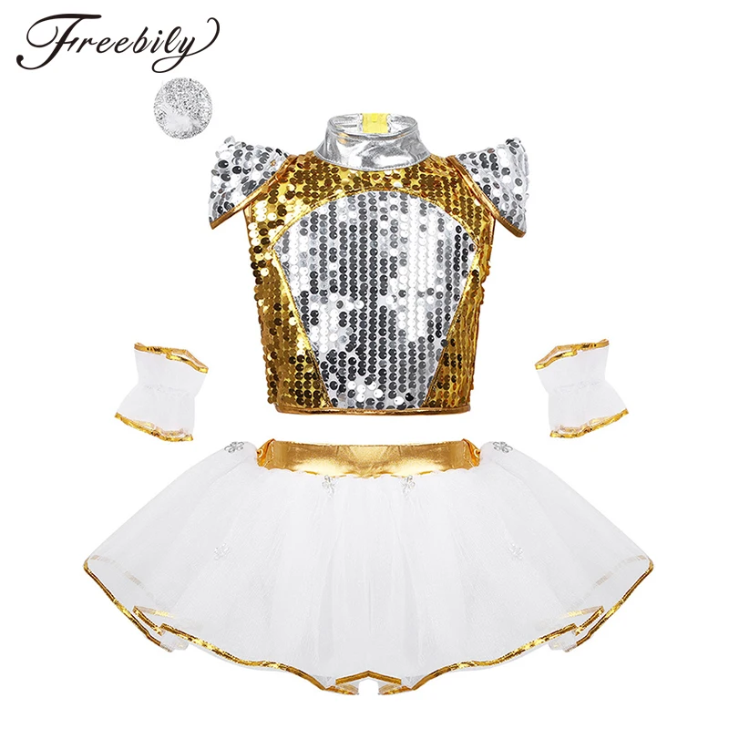 New Sequins Kids Jazz Dance Modern Cheerleading Costumes Hip Hop Girls Crop Top And Pants for Stage Performance Wear |
