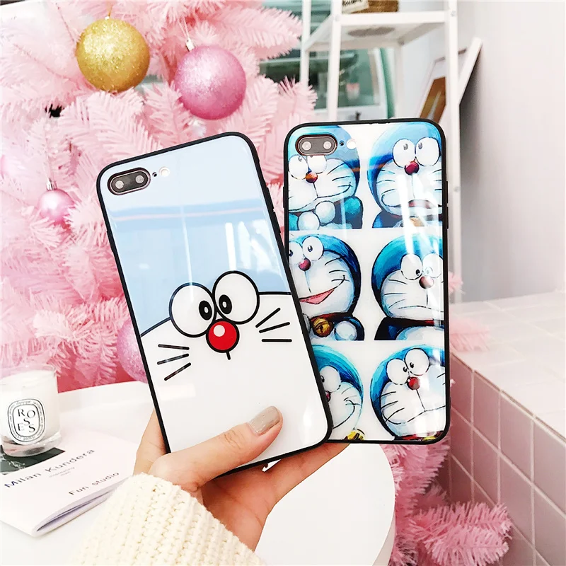 Чехол из закаленного стекла для iPhone 6/7/8 Plus jingle cat чехол телефона X/XR/Xs Max Doraemon