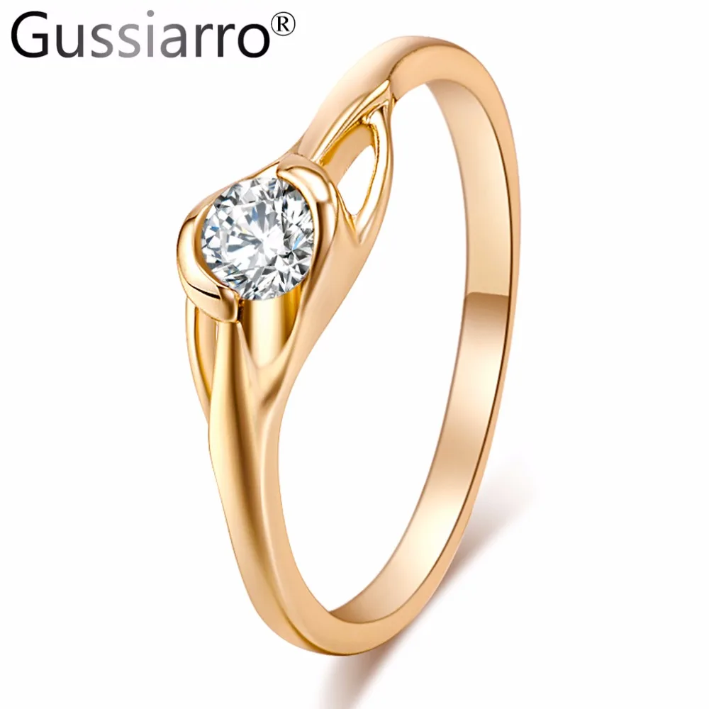 Gussiarro Trengy Золото Цвет монтажа Анель feminino aneis bijoux 0,5 ct ясно кубический цирконий ювелирные обручальные кольца