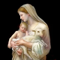 5d diy full drill round diamond embroidery diamond painting the virgin mary lamb and children cross stitch wall stickers