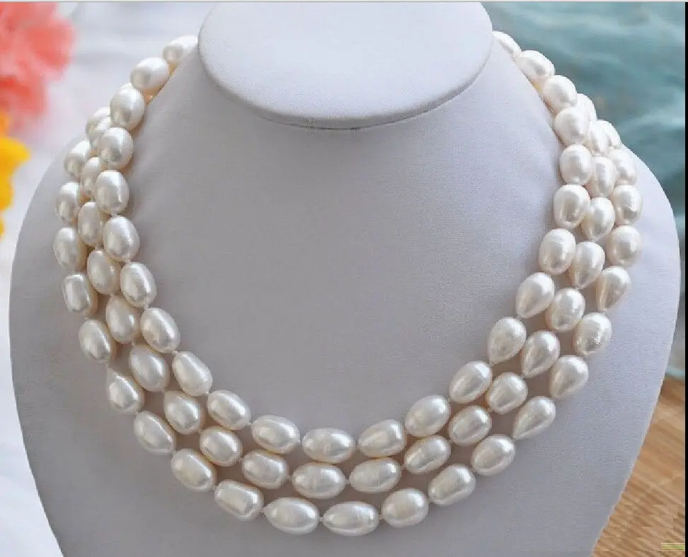 

48" huge AAA 3 ROW 11-13mm Natural south sea baroque white pearl necklace