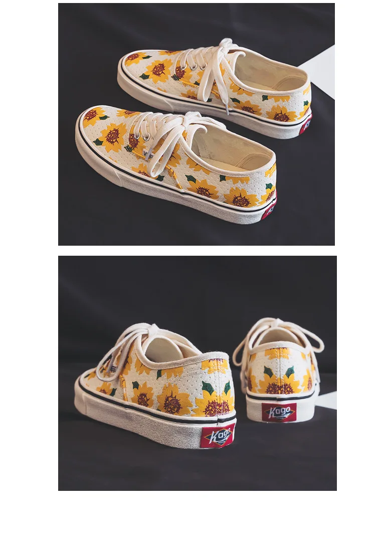 Chaussure Femme Marguerite/Женская обувь; коллекция года; сезон весна-лето; новые кроссовки с цветочным принтом; Повседневная парусиновая обувь для девочек; красивая обувь на плоской подошве с подсолнухами