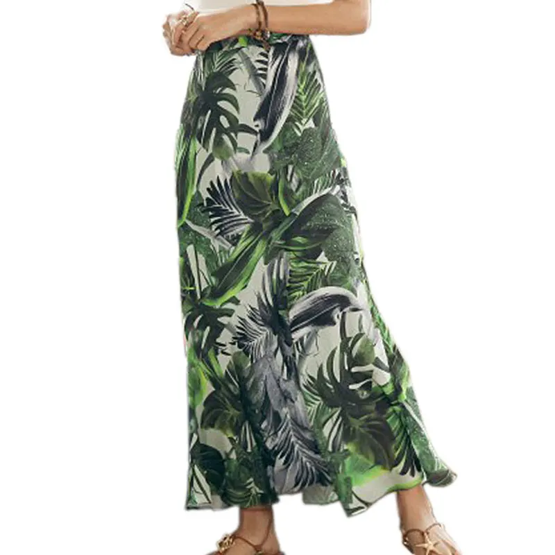 2017 свободные Цветочный принт богемные летние шифон юбка Женщины Длинные пляжная
